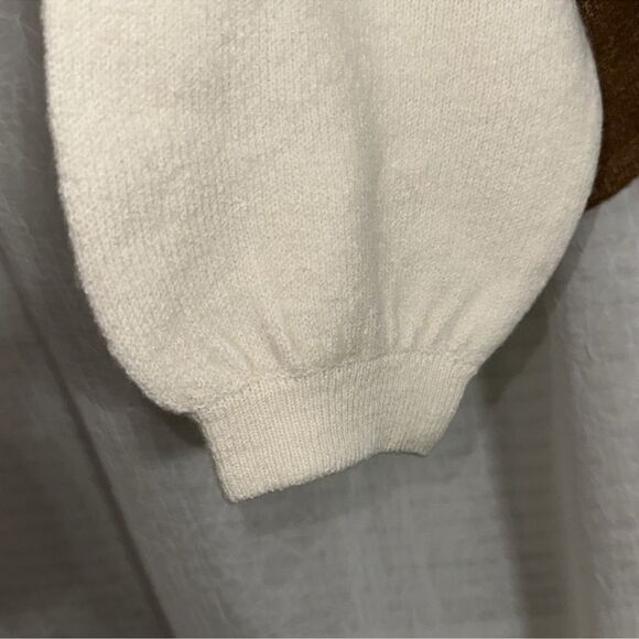 Trendy M-L Green Brown Ivory Color Block Knit Back Tie Sweater - Picture 9 of 15